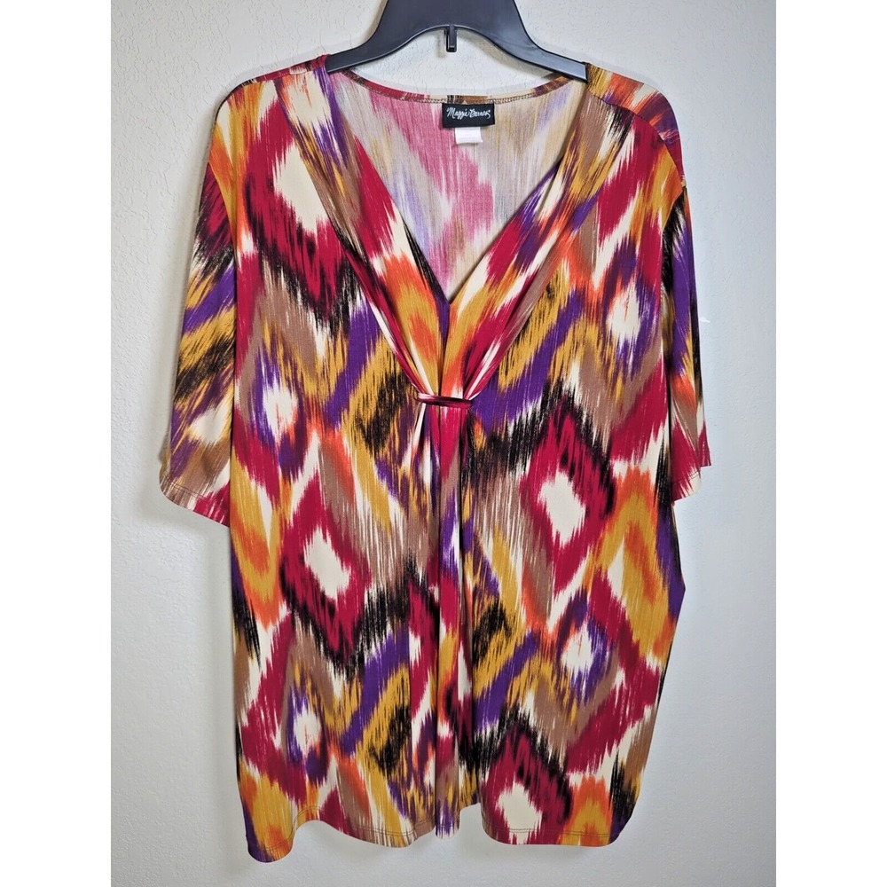 Maggie Barnes 2X Shirt Top Purple Red Gold Short Sleeve‎ Tunic Lightweight